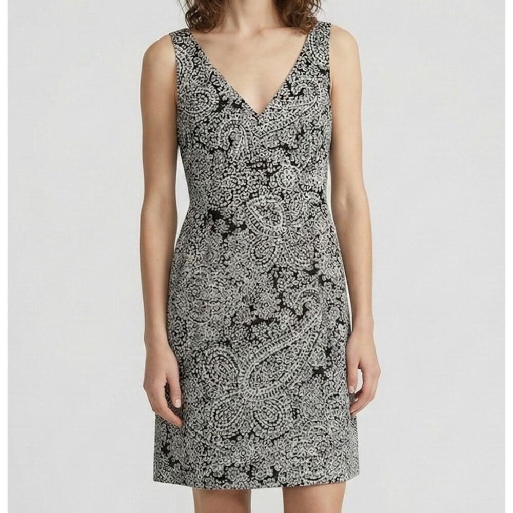 Ann Taylor LOFT Small Black White Paisley Dress with Pockets Lined